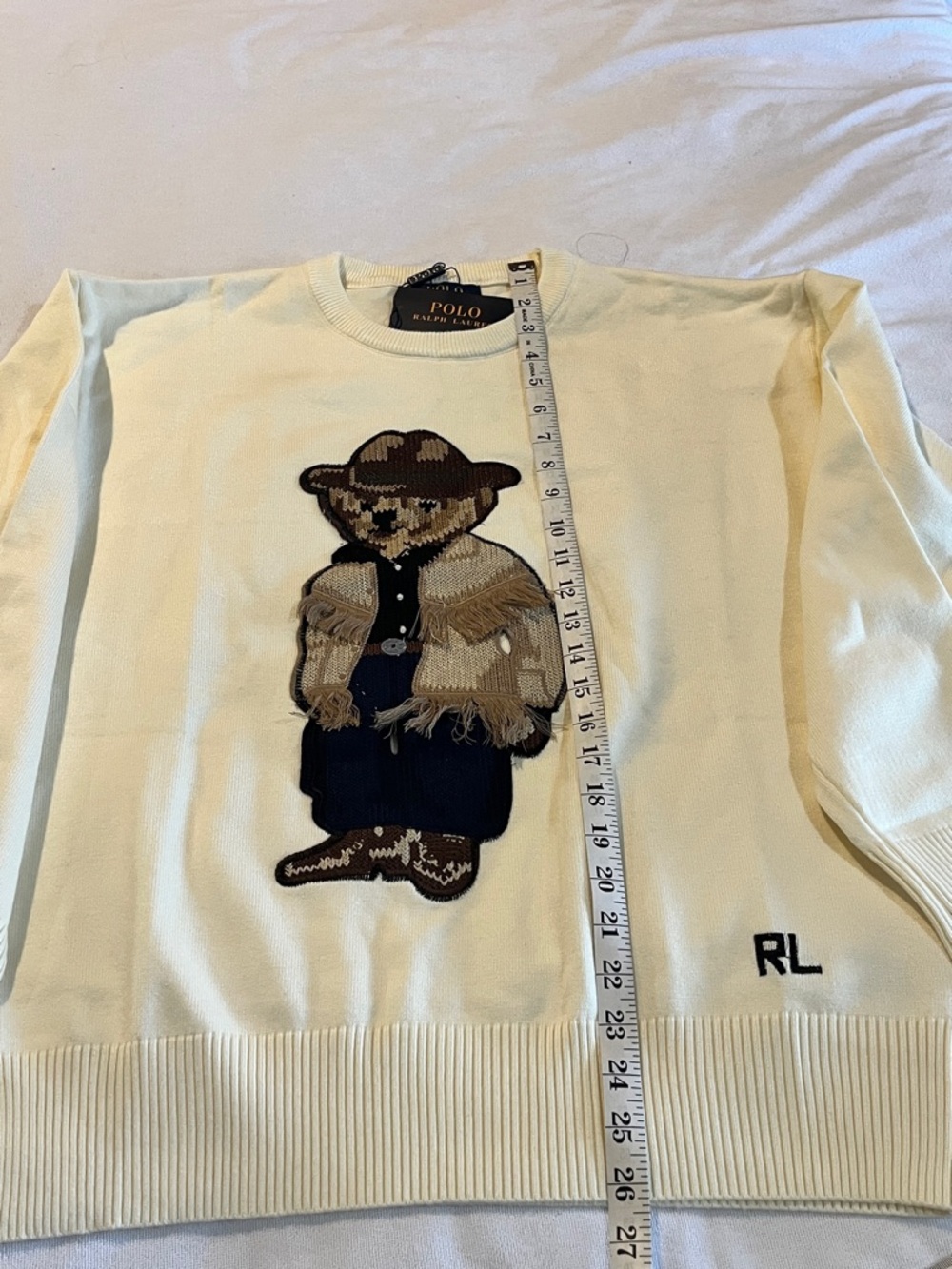 Polo by Ralph Lauren Cream Crewneck Sweater with Bear Applique